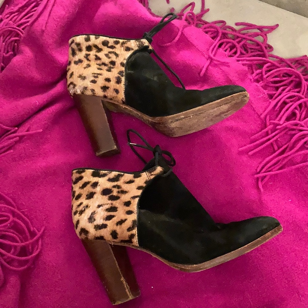 Black and Leopard Suede Booties